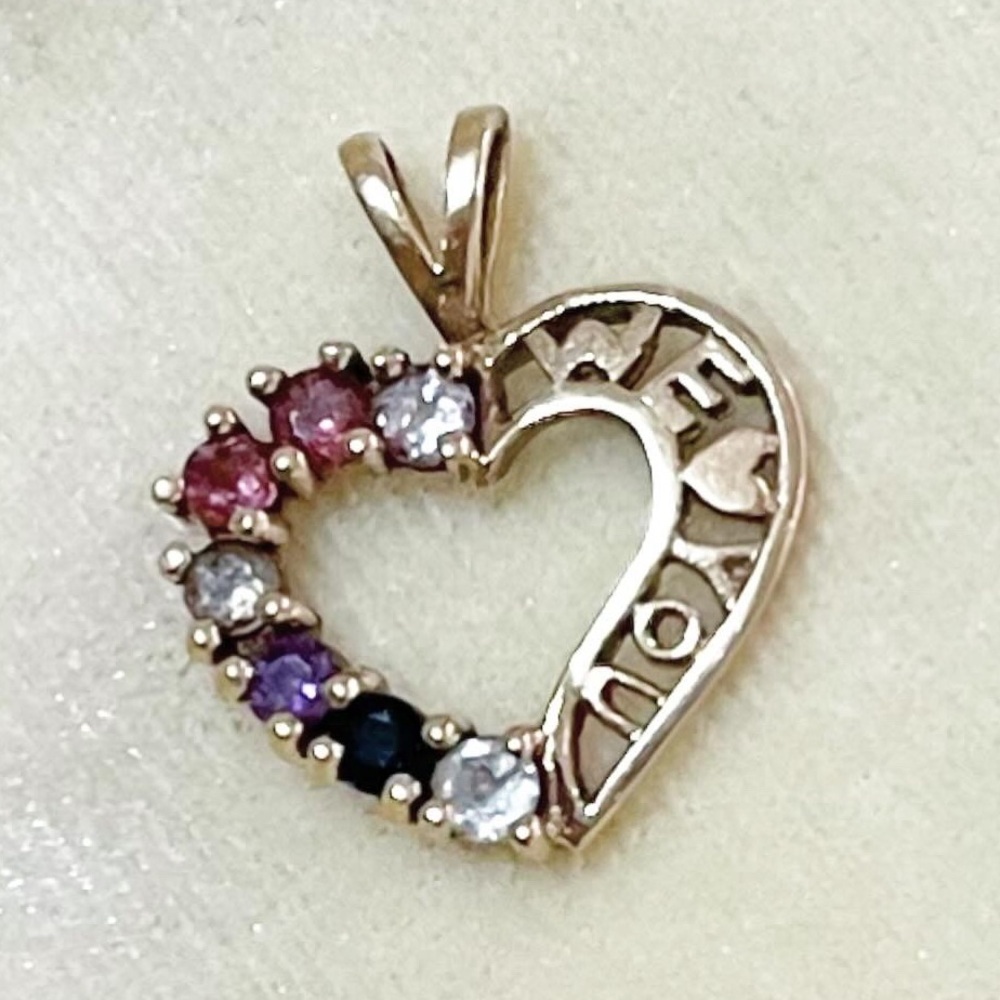 10k Yellow Gold Rainbow Gemstone We Heart You Love Family Friend Pendant